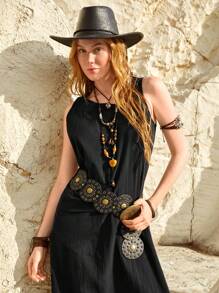 Bohemela Vacation Solid Color Women's Jumpsuit - Black - View 5