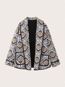 印花披肩领夹棉大衣 - 彩色 - 查看 1