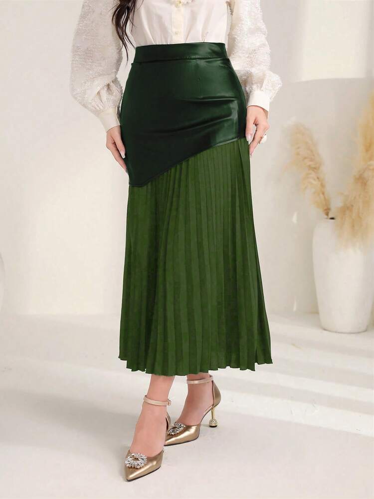 Colorblock Faux Leather High Waisted Skirt
