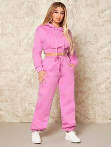 SHEIN SXY 純色短連帽休閒衛衣 - 白色 - 查看 5