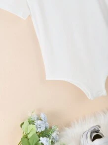 Body De Cuello Redondo Y Manga Corta De Color Sólido Para Niña Adolescente - Blanco - Ver 4