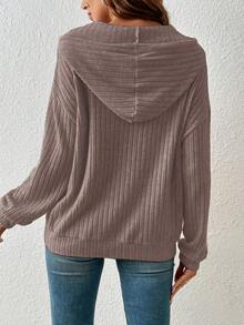 SHEIN Frenchy Túi kangaroo Thả vai Dây rút Hoodie - Màu nâu  Mocha - Xem 2