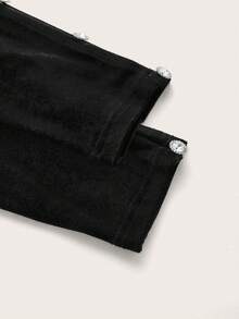 SHEIN Clasi Plus Button Detail Velvet Bodycon Dress - Black - View 4