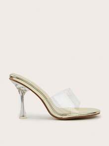女士性感鞋頭高跟涼鞋,薄跟,金色和透明,適用於婚禮、派對、假期和休閒場合 - 金色 - 查看 2