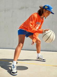 Streetz SHEIN Sport 女字母印花圓領運動衛衣 - 橘色 - 查看 4