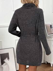 SHEIN LUNE 女雙口袋兜領背心連身裙 - 深灰色 - 查看 2