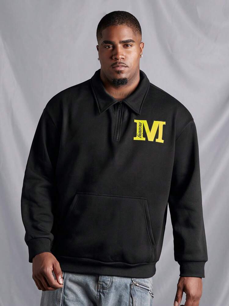Men's Plus Size Black Printed Sweatshirt