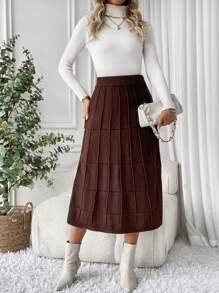 SHEIN LUNE 女式純色針織毛衣裙 - 咖啡棕 - 查看 5