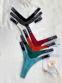 瑜伽 7 件/套文字印花性感丁字裤运动胶带 - 彩色 - 查看 5