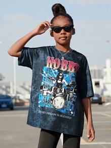 Tween Girl Street Sports Knitted Round Neck Short-Sleeved Top For Girls - Multicolor - View 1