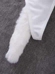 Tanga De Entrepierna Abierta Decorada Con Cola De Peluche De Un Solo Color - Blanco - Ver 5