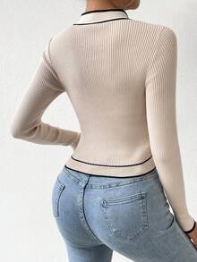 SHEIN Privé Quý cô Giải trí Áo len dệt kim Với Nút Đường viền cổ áo & Viền tương phản - Nhiều màu - Xem 2