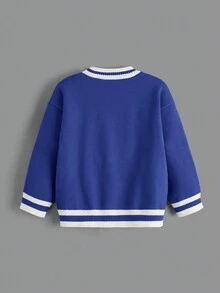 SHEIN 男童(小童)休閒圓領長袖毛衣 - 寶藍色 - 查看 2