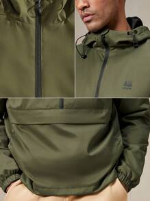 In My Nature Men Letter Graphic Half Zip Hooded Rain Jacket - Army Green - View 7