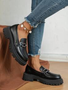 女樂福鞋,復古風格一腳蹬,英倫風格,馬銜扣和水鑽裝飾,黑色優雅鞋,適合 Ol 或製服風格 - 黑色 - 查看 6