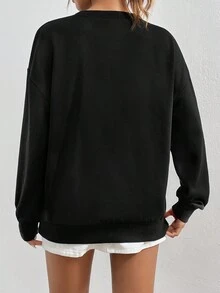 手印下垂肩運動衫 - 黑色 - 查看 2