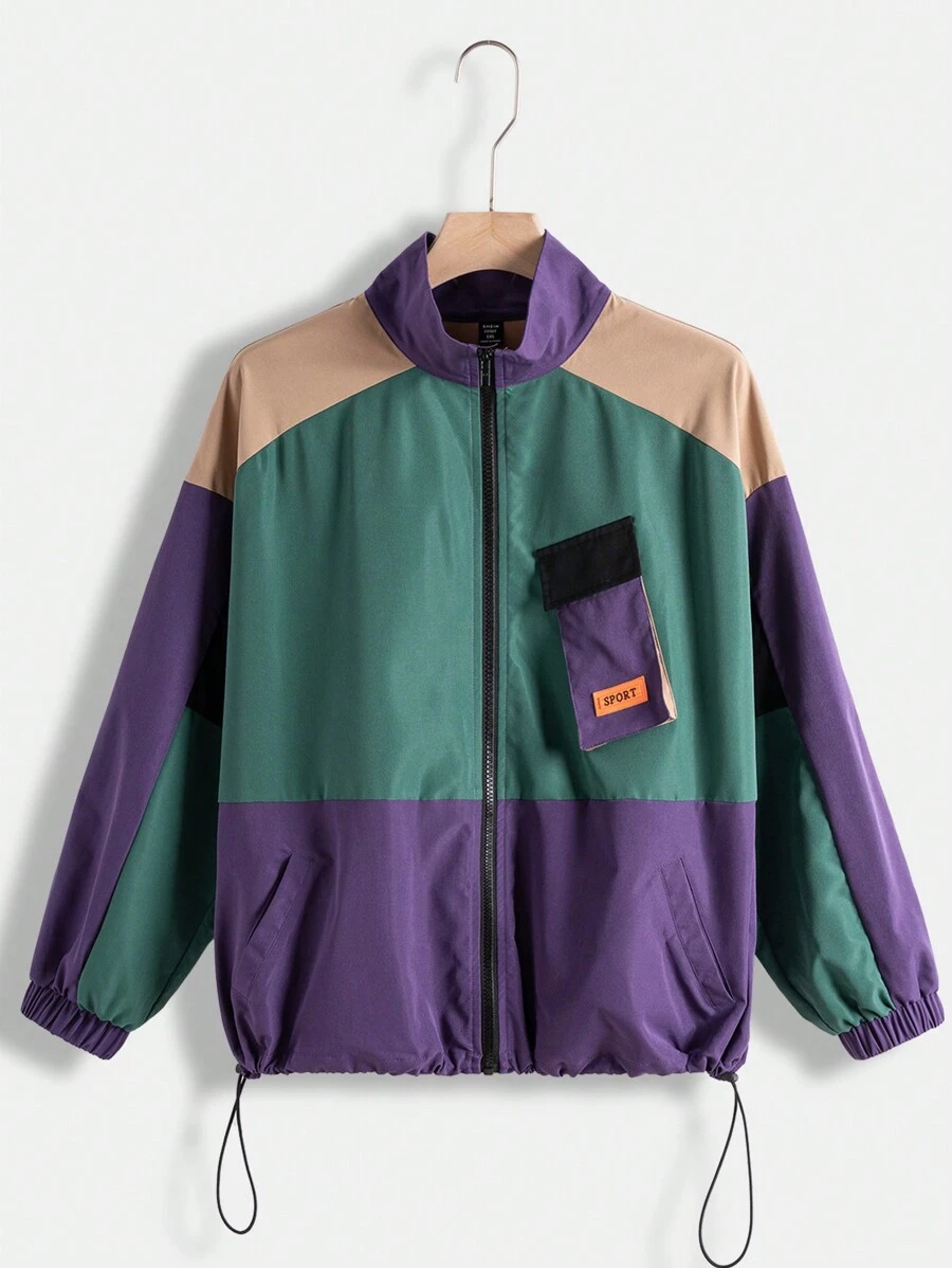 SHEIN EZwear Chaqueta Tejida Con Bloques De Color Para Mujer Talla Grande