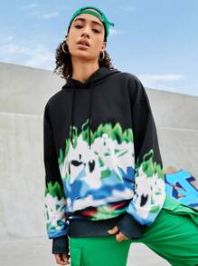 Streetz SHEIN Sport 男女皆宜的嘻哈火焰印花落肩卫衣 - 彩色 - 查看 6