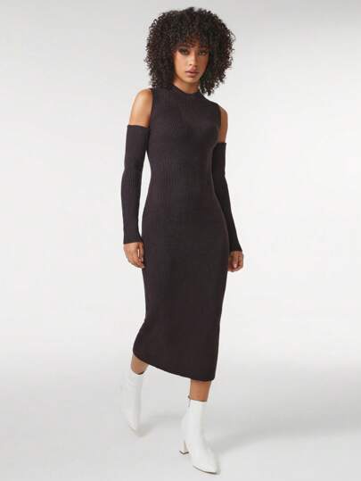 Amiko 设计师休闲日常穿着露肩罗纹针织紧身优雅毛衣裙，适合节日、派对、度假、生日服装、节日、伊比沙岛装扮、婚礼、舞会礼服