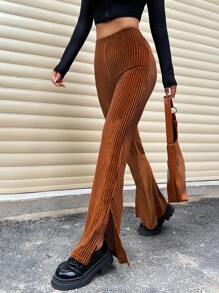 SHEIN Unity High Waisted Flared Corduroy Pants - Burnt Orange - View 1