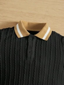 SHEIN Leap Crew Baby Boy's Casual Color Block Polo Shirt Suitable For Summer - Black - View 3