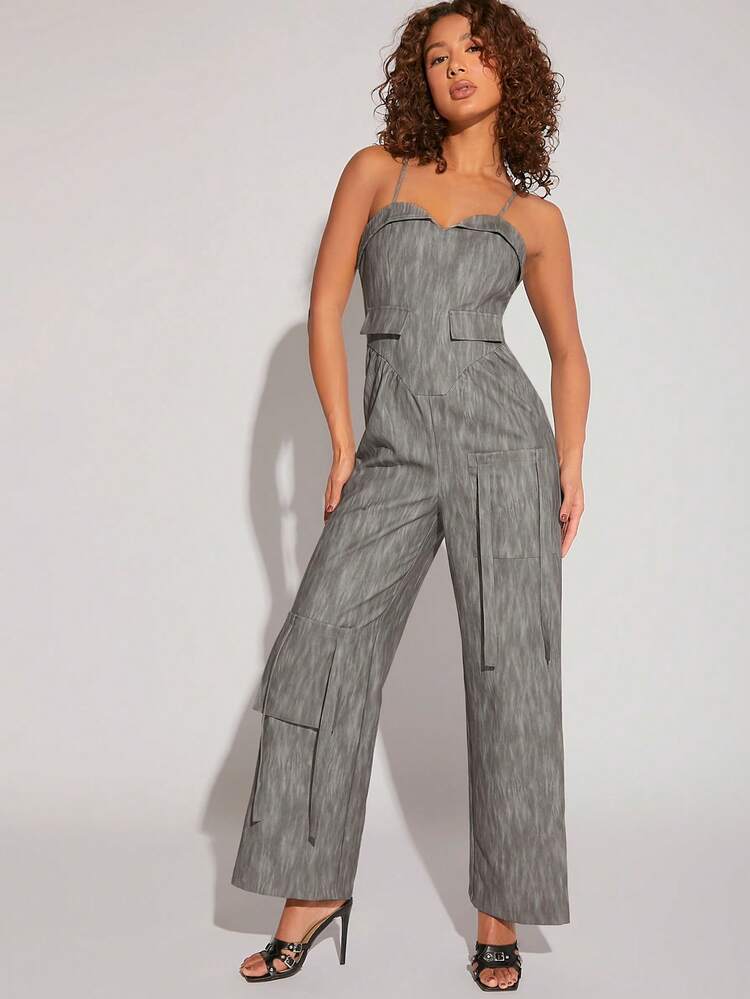 Strap Detail Pocket Wide Leg Jumpsuit