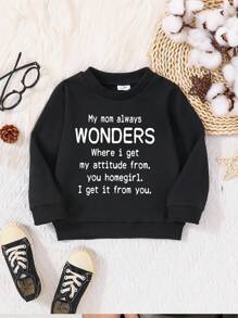 Young Boy Slogan Graphic Thermal Lined Sweatshirt - Black - View 1