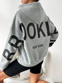SHEIN Unity Slogan Print Drop Shoulder Hoodie - Grey - View 3