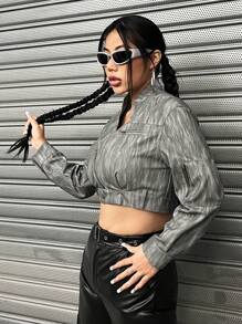 SHEIN EZwear 女式灰色短夾克,立領款式 - 灰色 - 查看 7