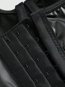 ROMWE Goth 女士纯色镂空系带钢圈PU蝙蝠袖露脐上衣