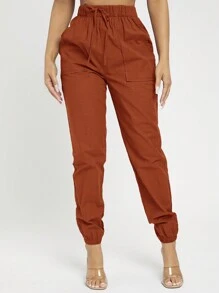SHEIN PETITE Women's Cropped Pants - Rust Brown - View 6