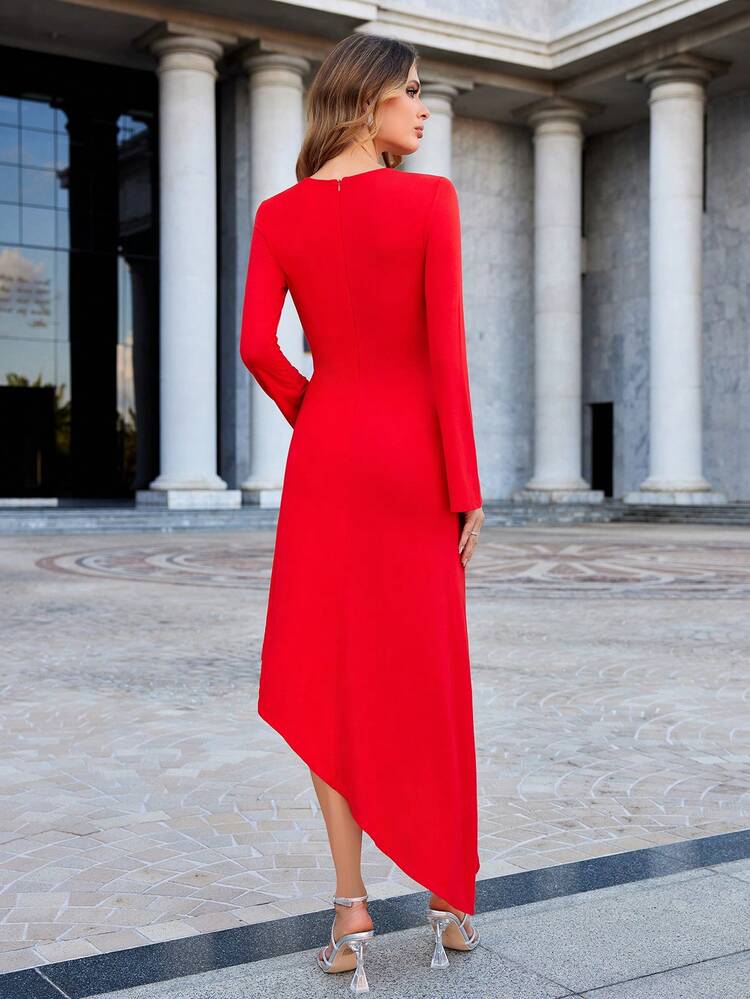 Women's Solid Color Hollow Pleated Dress Fall Cloth For Women