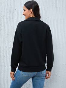 SHEIN LUNE 女士字母印花拉鍊式半扣衛衣 - 黑色 - 查看 2