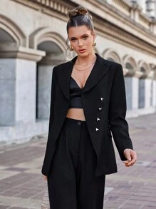 Anewsta Của phụ nữ Nghiêng Áo len Mở Áo vest - màu đen - Xem 1