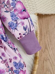 女嬰秋季花卉印花連身裙 - 紫色 - 查看 3