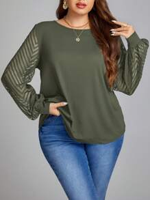 SHEIN LUNE Blusa de manga farol de malla traslúcida para mujer de talla grande