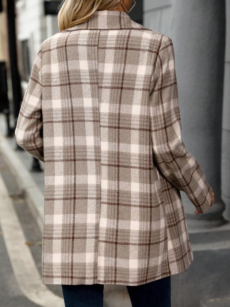 Women's Plaid Notched Collar Woolen Coat