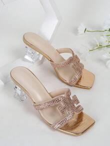 Fashionable Lady Style High-end Rhinestone Strip Shaped Heel Ladies High-heeled Sandals - Rose Gold - View 1