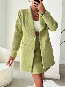 EURMUSE Của phụ nữ Khăn quàng Áo vest Với chân váy Bộ - màu xanh lá - Xem 4