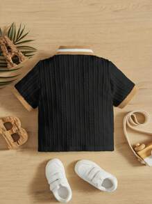 SHEIN Leap Crew Baby Boy's Casual Color Block Polo Shirt Suitable For Summer - Black - View 2