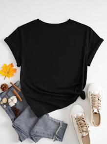 INAWLY Rose Printed Short Sleeve T-shirt - Black - View 2