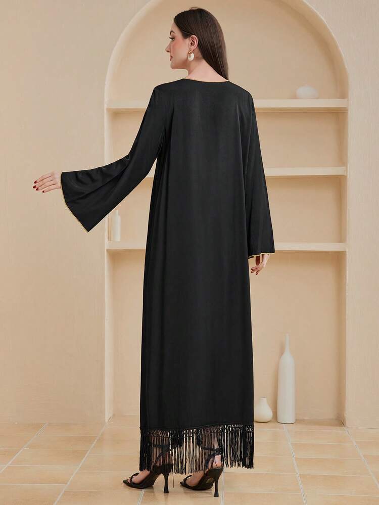 Women's Gold Embroidery Traditional Long Shirt With V-Neck Kaftan Jalabiya Dress