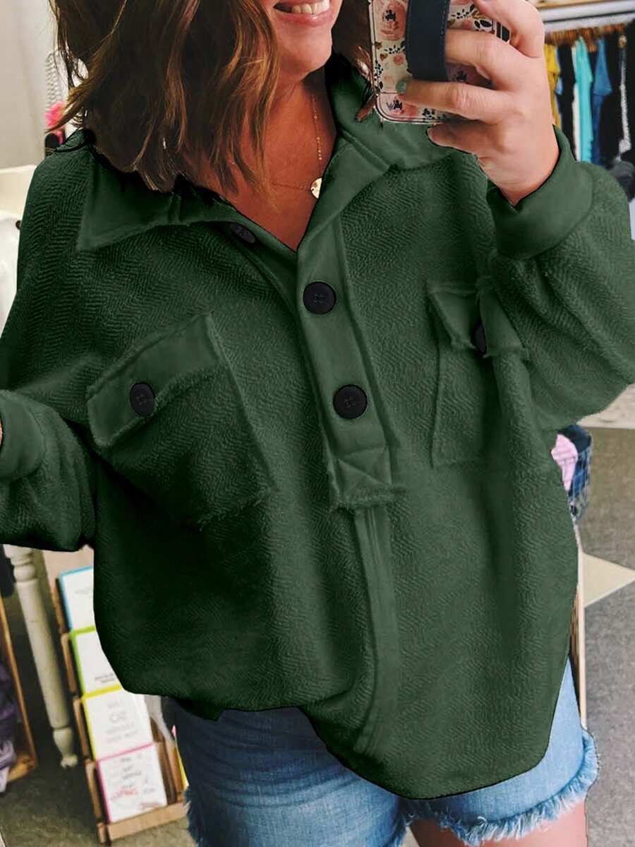 帶翻轉口袋的加大碼運動衫 - 綠色 - 查看 1