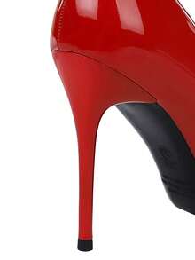 European And American Party High Heels Women Shoes With Metallic Big Rhinestone Buckle, Patent Leather, Pointed Toe - Red - View 8