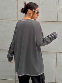 SHEIN Unity Của phụ nữ Vòng cổ Áo thun Với Lá thư Và In số - Xám - Xem 2