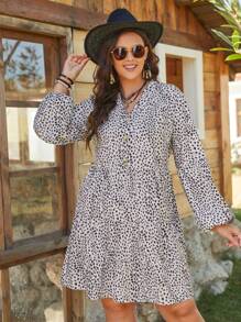 SHEIN VCAY Vestido De Talla Grande Con Mangas De Linterna Impreso