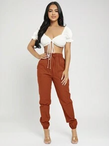 SHEIN PETITE Women's Cropped Pants - Rust Brown - View 3