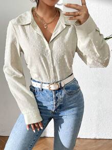 SHEIN Privé Ladies' Solid Color Waist-cinched Shirt - Apricot - View 6