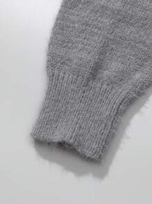 SHEIN LUNE Suéter de punto de unicolor con parches de encaje para mujer, otoño e invierno - Gris Claro - Ver 6