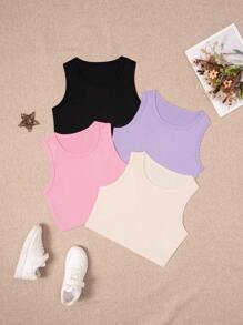 SHEIN 少女黑色、紫色、粉紅色和杏色運動背心,彈性、舒適、吸濕排汗、透氣,適用於有氧運動、運動、健身、訓練、跑步、休閒和時尚 - 彩色 - 查看 1